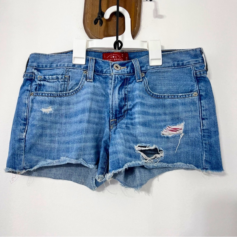Lucky Brand The Cutoff Jean Shorts Distressed Denim Raw Hem Holes